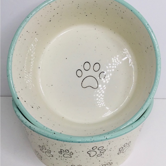2 Pet Bowl Cat Kitten PAWS Food Water Dish Bowl Pacifica Pottery Tur… - Picture 2 of 5